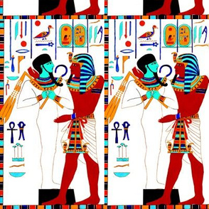 ancient egypt egyptian pharaoh gods kings hieroglyphics Osiris Ankh crook flail Nemes headcloth orange brown blue red royalty tribal sun