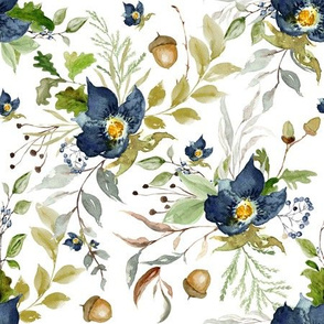 Fall Indigo Autumn Woods Florals // White