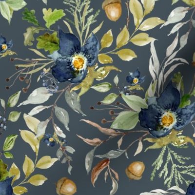 Indigo Autumn Woods Florals // River Bed