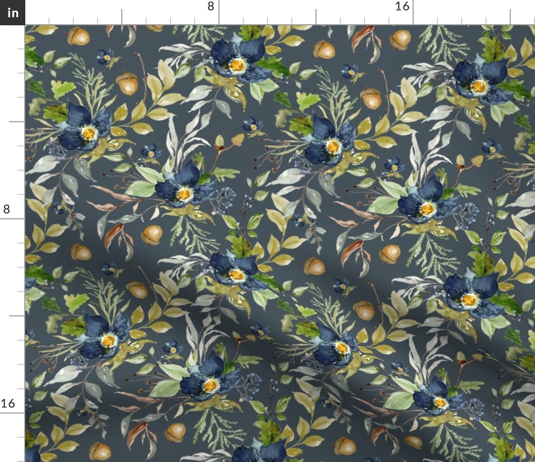 Indigo Autumn Woods Florals // River Bed