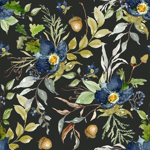 Indigo Autumn Woods Florals // Charcoal Metal