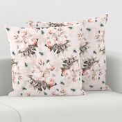 14"  Pierre-Joseph Redouté- Pierre-Joseph Redoute- Redouté fabric,Roses fabric-Redoute roses- - Victorian Moody Flowers Blush Roses Bouquets- Redoute fabric, double layer on blush pink