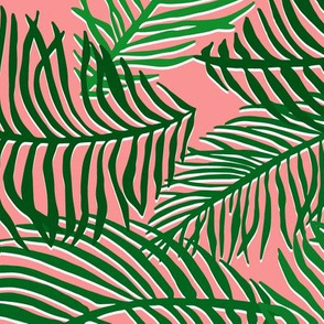 Tropical Palm Leaves Green Pink