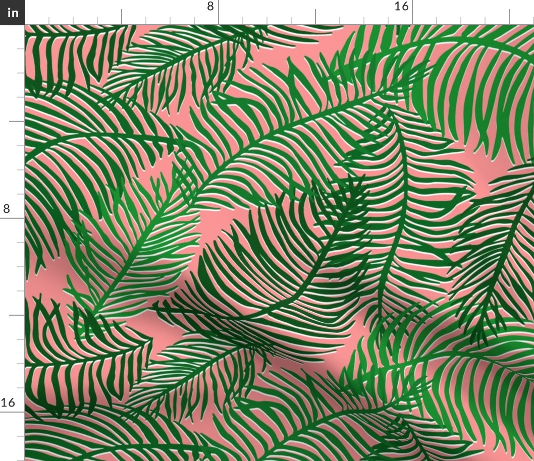 Tropical Palm Leaves Green Pink