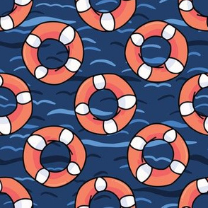  Cute lifering in the ocean cartoon seamless pattern