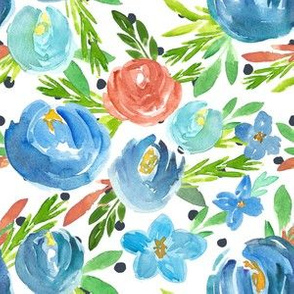 Summer Blues Watercolor Florals - Small Scale 