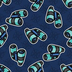  Cute scattered blue binoculars cartoon seamless pattern.
