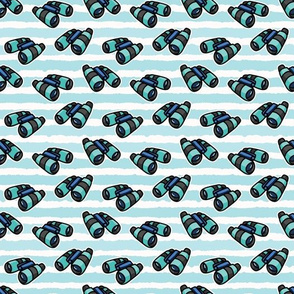  Cute blue binoculars stripe cartoon seamless pattern.