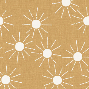 jumbo // sunshine scattered suns summer wallpaper fun yellow golden mustard linen look natural linen texture