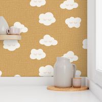 sleepy clouds summer kids prints clouds mustard yellow gold linen look