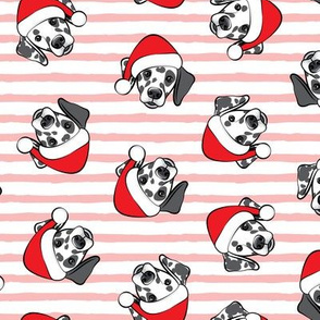Dalmatians with Santa hats - Christmas dogs - pink stripes (black spots) - LAD19