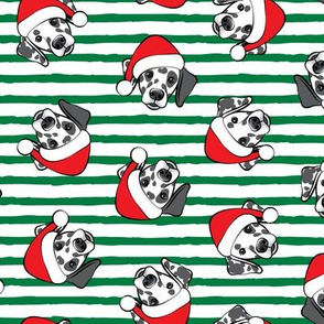 Dalmatians with Santa hats - Christmas dogs - green stripes (black spots) - LAD19