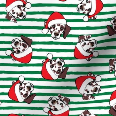 Dalmatians with Santa hats - Christmas dogs - green stripes (brown spots) - LAD19