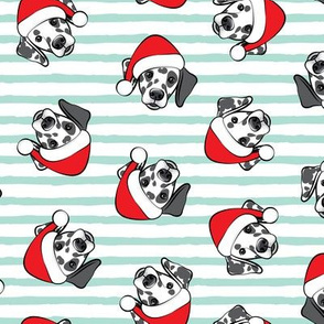 Dalmatians with Santa hats - Christmas dogs - aqua stripes (black spots) - LAD19