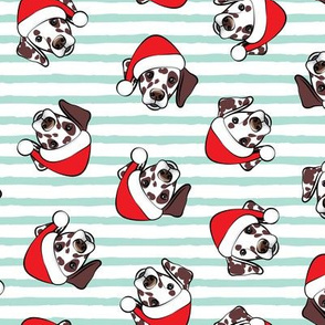 Dalmatians with Santa hats - Christmas dogs - aqua stripes (brown spots) - LAD19