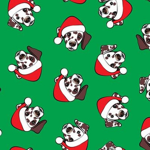 Dalmatians with Santa hats - Christmas dogs - green (brown spots) - LAD19