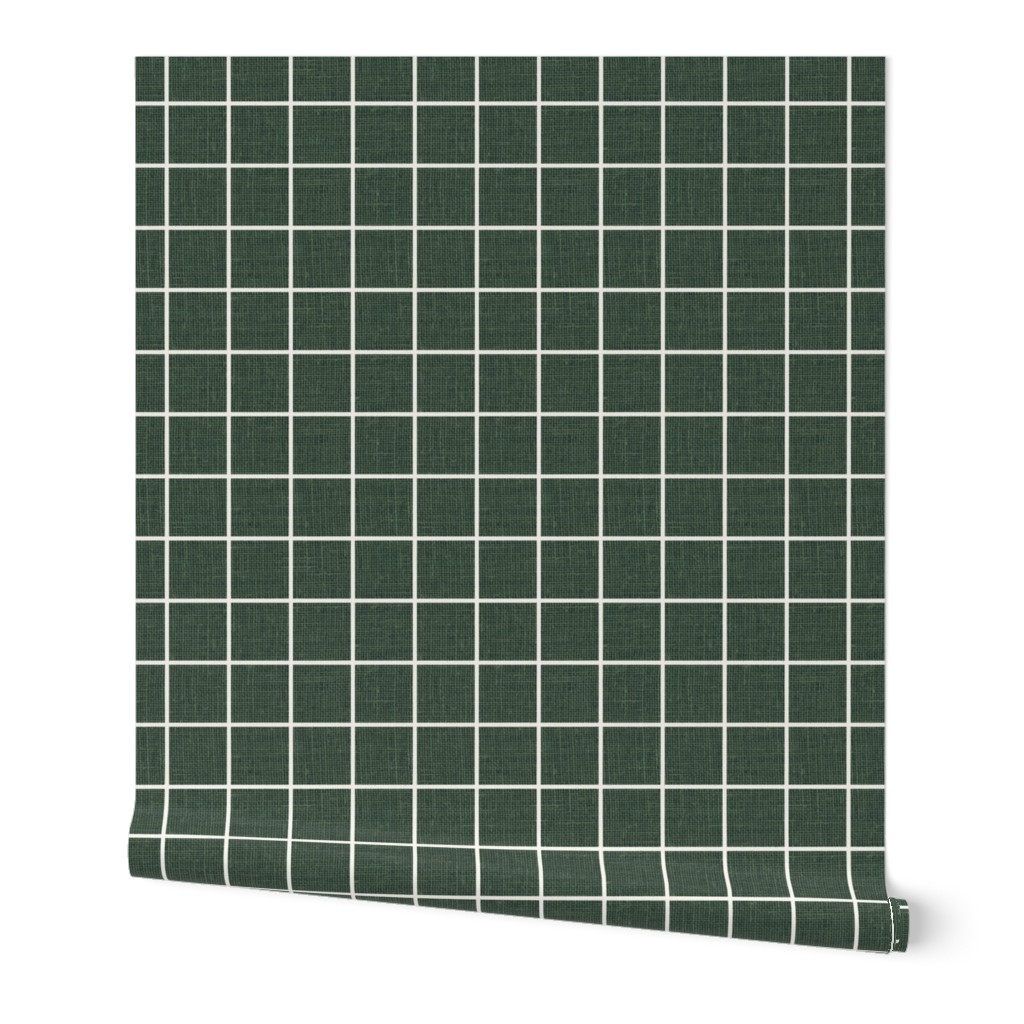 1" grid green linen look preppy christmas deep green