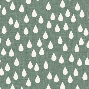 jumbo // rain drops green raindrops natural linen look green