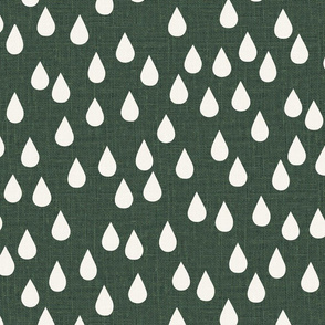 jumbo // rain drops green raindrops natural linen look green