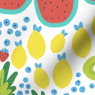 Lg Scale Fruit Party Gouache - Watermelon, Pineapple, Kiwi, Lemon, Strawberry, Oranges and Blueberries