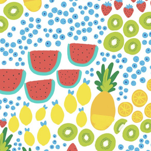 Lg Scale Fruit Party Gouache - Watermelon, Pineapple, Kiwi, Lemon, Strawberry, Oranges and Blueberries