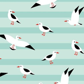 Little Seagull marine sky breton stripes kids ocean print mint