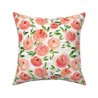 Coral Crush Summer Floral on Blush Stripes