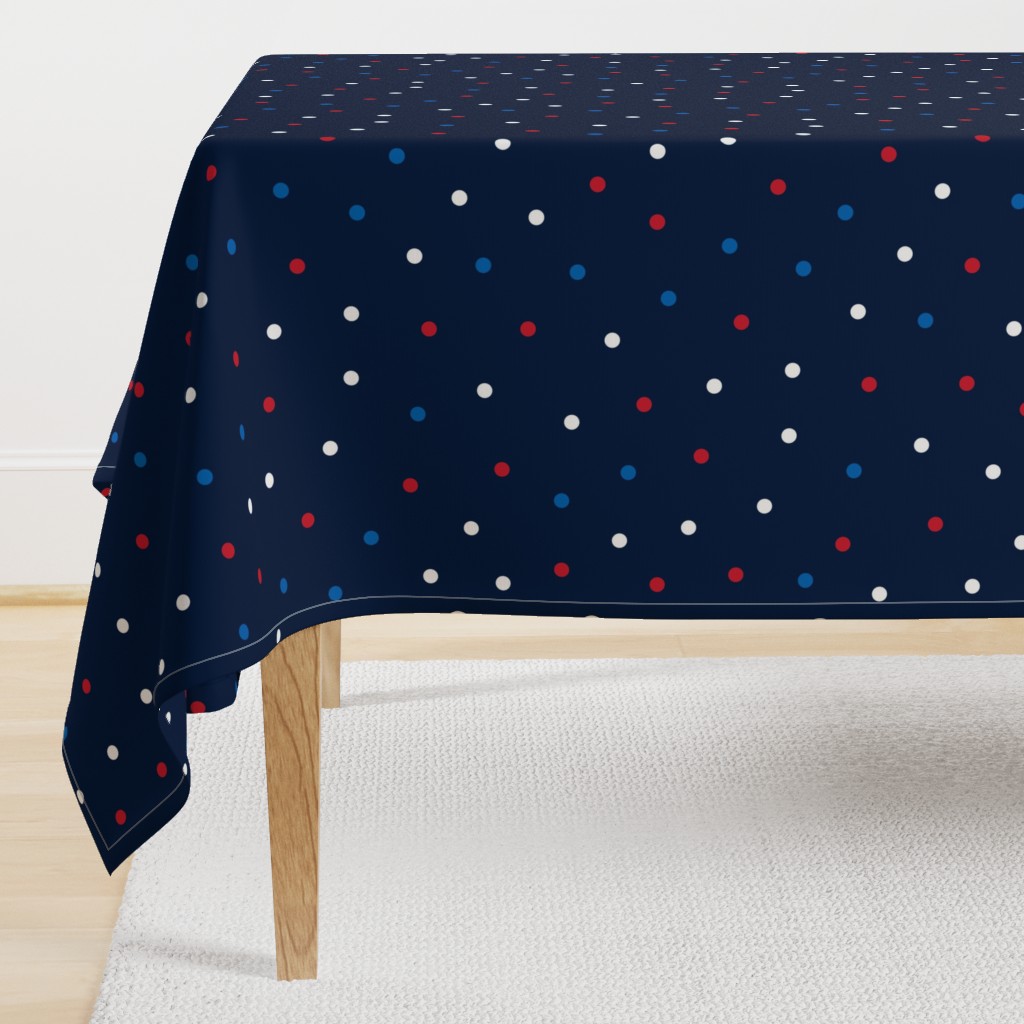 mixed polka dots lg red white and royal on navy blue || independence day USA american fourth of july 4th