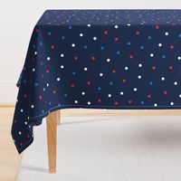 mixed polka dots lg red white and royal on navy blue || independence day USA american fourth of july 4th