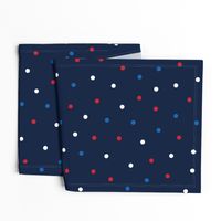 mixed polka dots lg red white and royal on navy blue || independence day USA american fourth of july 4th