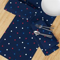 mixed polka dots lg red white and royal on navy blue || independence day USA american fourth of july 4th