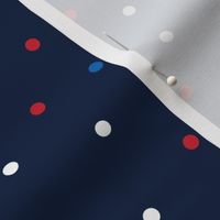 mixed polka dots med red white and royal on navy blue || independence day USA american fourth of july 4th