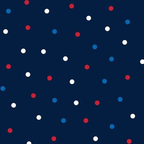 mixed polka dots med red white and royal on navy blue || independence day USA american fourth of july 4th