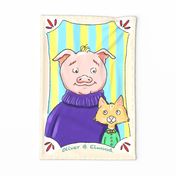 Pig and Cat Tea Towel Portrait