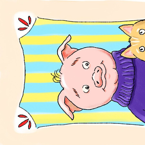 Pig and Cat Tea Towel Portrait