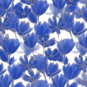 Cobalt Blue Floral White