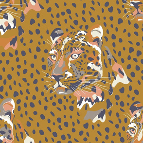 africa africa - leopard head and spots - gold blue