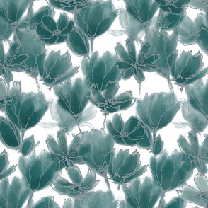 Teal Florals White