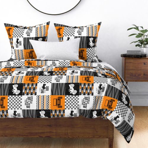 Jeep//A little Dirt Never Hurt//Orange - Wholecloth Cheater Quilt - Rotated