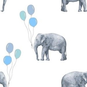 Elephant balloon blue on white baby boy 