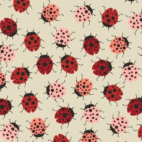 All Over Modern Ladybugs - Cream background