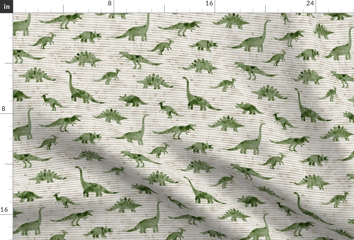 Dinosaurs - Dinos watercolor - sage on beige stripes - LAD19