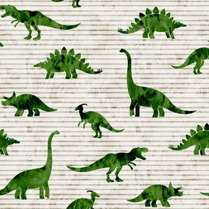 Dinosaurs - Dinos watercolor - dark green green on beige stripes - LAD19