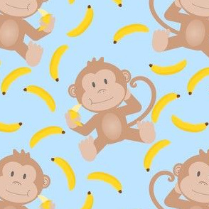 Monkey Munching Bananas Blue