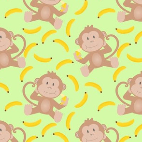 Monkey Munching Bananas Green