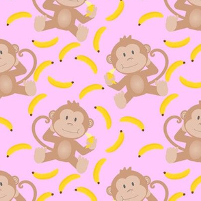 Monkey Munching Bananas Pink