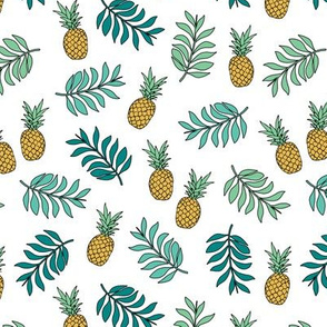 Pineapple paradise island vibes fruit and botanical leaves summer surf green yellow