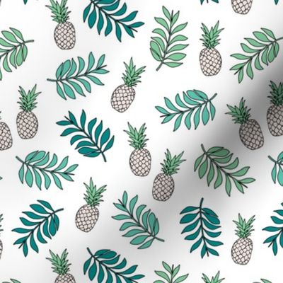 Pineapple paradise island vibes fruit and botanical leaves summer surf green blue