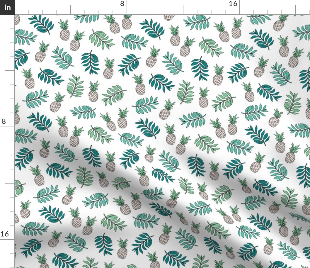 Pineapple paradise island vibes fruit and botanical leaves summer surf green blue