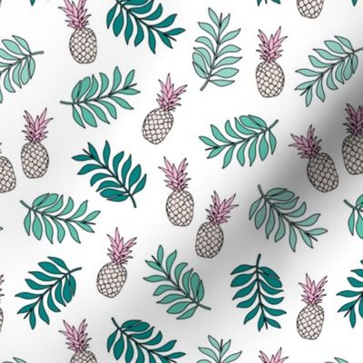 Pineapple paradise island vibes fruit and botanical leaves summer surf green pink